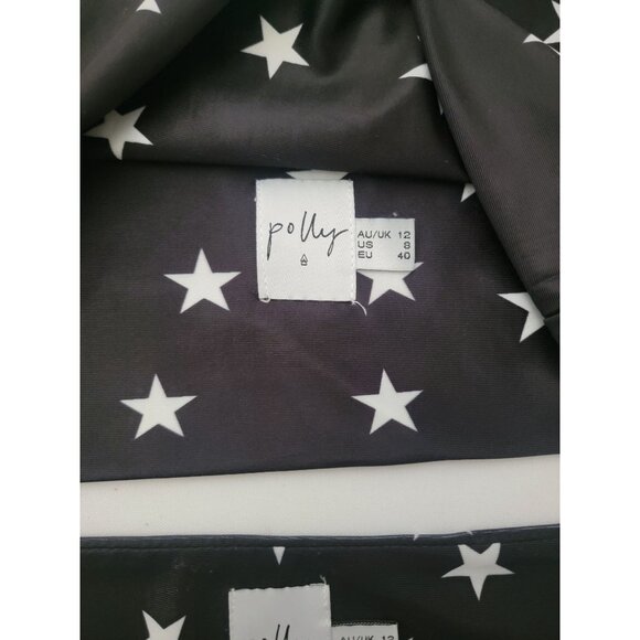 POLLY Black & White Star Print High-Waisted Strapless Bikini Set Size 8 US - Picture 4 of 9